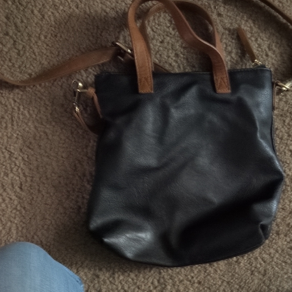 Elegant Black and Tan Leather Tote Bag
